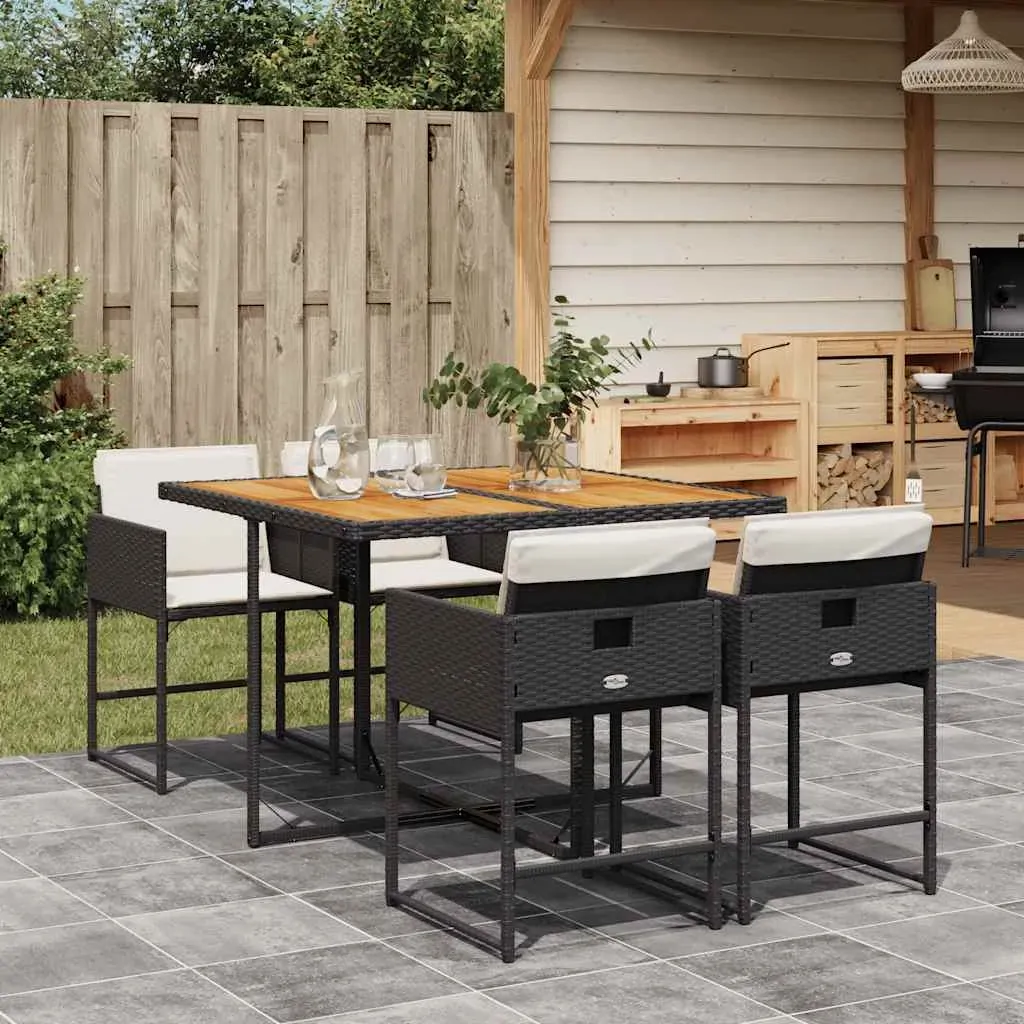 5 Piece Garden Dining Set with Cushions Black Poly Rattan 5 Piece Garden Dining Set with Cushions Black Poly Rattan