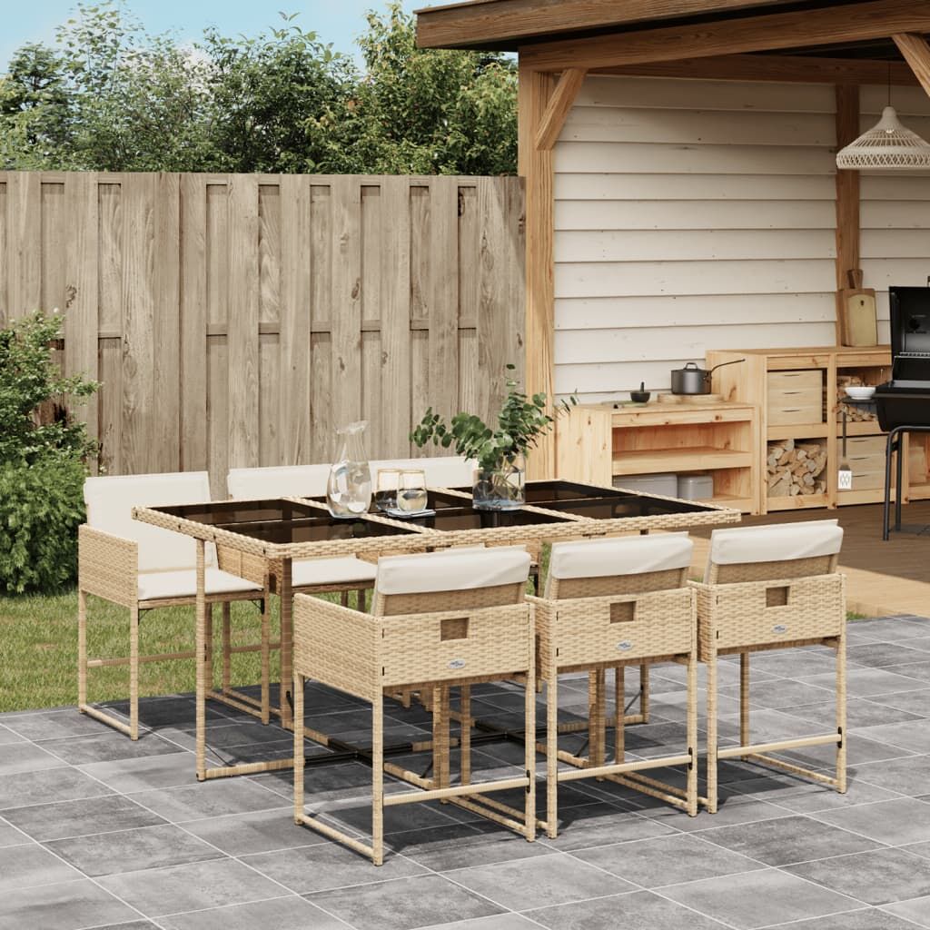 7 Piece Garden Dining Set with Cushions Beige Poly Rattan 7 Piece Garden Dining Set with Cushions Beige Poly Rattan
