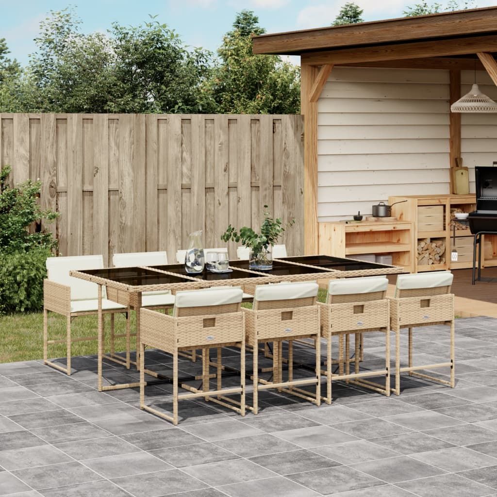 9 Piece Garden Dining Set with Cushions Beige Poly Rattan 9 Piece Garden Dining Set with Cushions Beige Poly Rattan