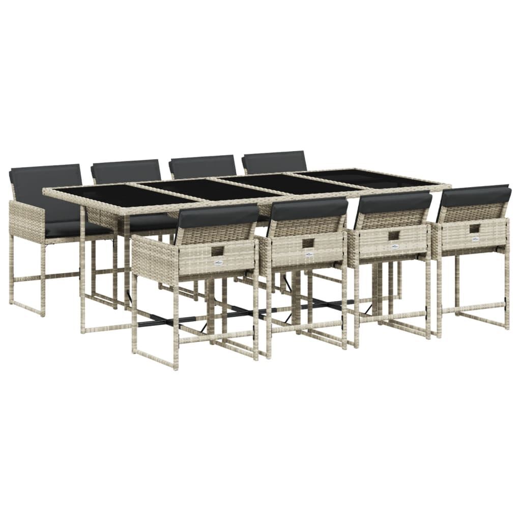 9 Piece Garden Dining Set with Cushions Light Grey Poly Rattan 9 Piece Garden Dining Set with Cushions Light Grey Poly Rattan