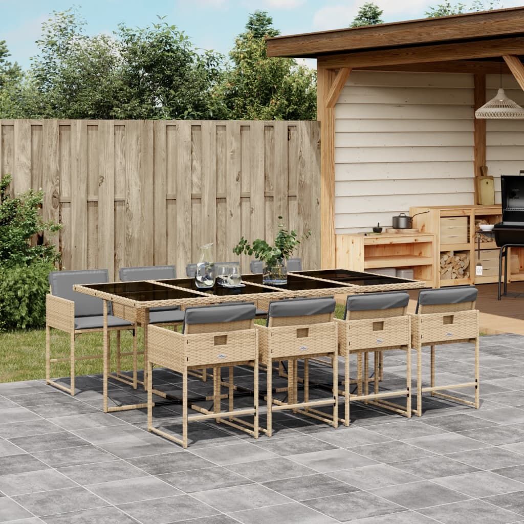 9 Piece Garden Dining Set with Cushions Mix Beige Poly Rattan 9 Piece Garden Dining Set with Cushions Mix Beige Poly Rattan