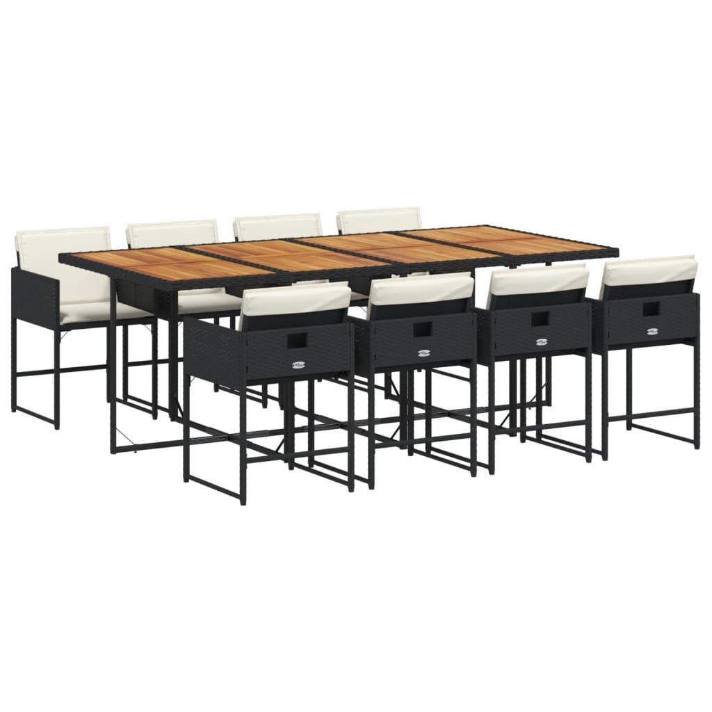 9 Piece Garden Dining Set with Cushions Black Poly Rattan 9 Piece Garden Dining Set with Cushions Black Poly Rattan