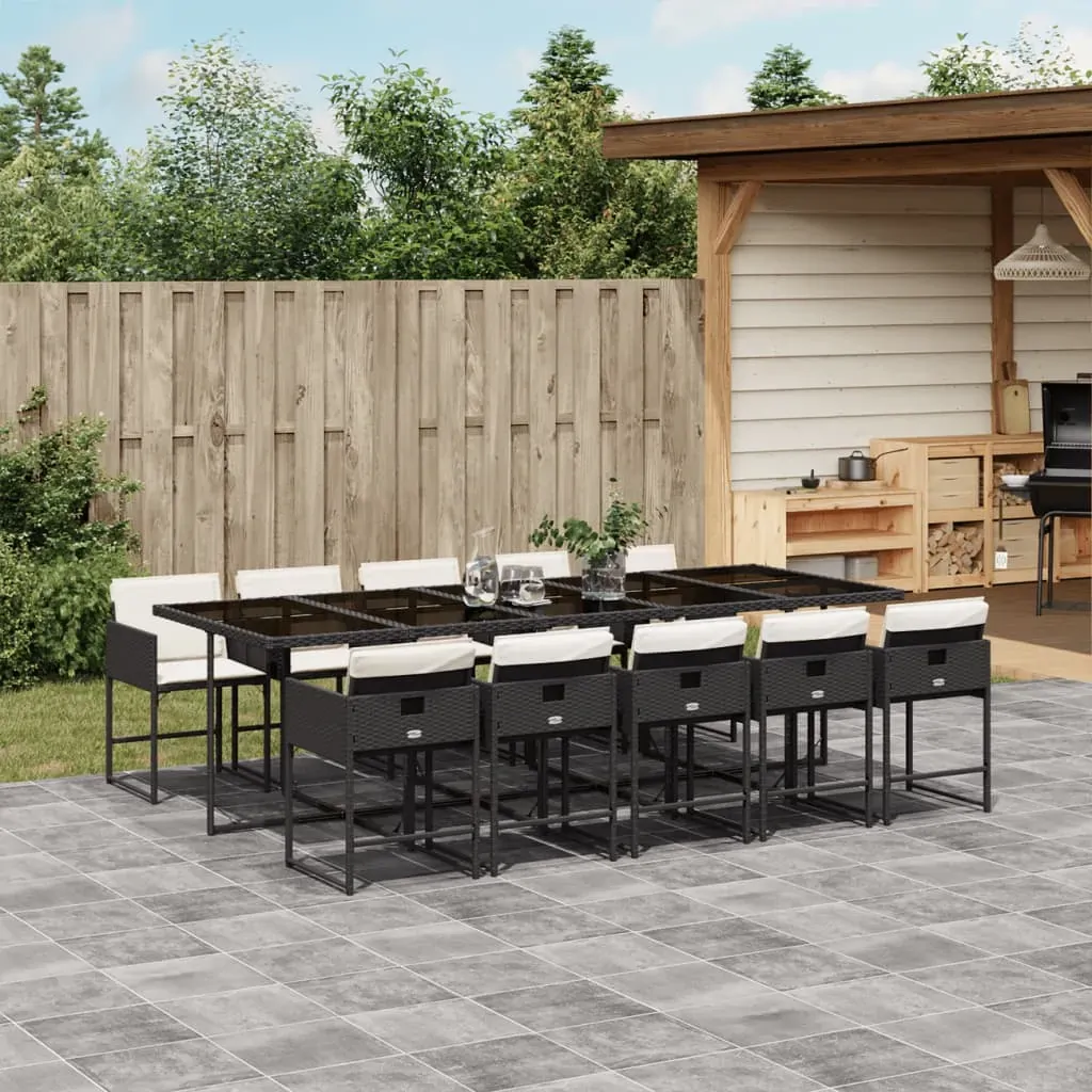11 Piece Garden Dining Set with Cushions Black Poly Rattan 11 Piece Garden Dining Set with Cushions Black Poly Rattan