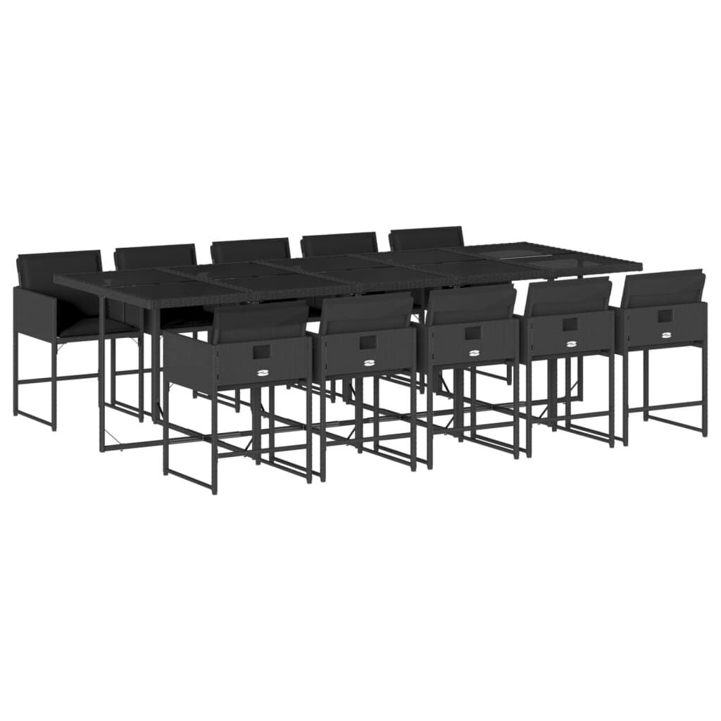 11 Piece Garden Dining Set with Cushions Black Poly Rattan 11 Piece Garden Dining Set with Cushions Black Poly Rattan