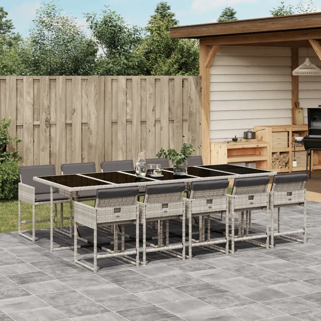 11 Piece Garden Dining Set with Cushions Light Grey Poly Rattan 11 Piece Garden Dining Set with Cushions Light Grey Poly Rattan