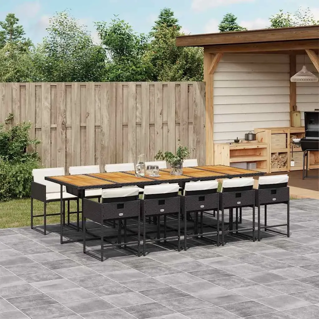 11 Piece Garden Dining Set with Cushions Black Poly Rattan 11 Piece Garden Dining Set with Cushions Black Poly Rattan