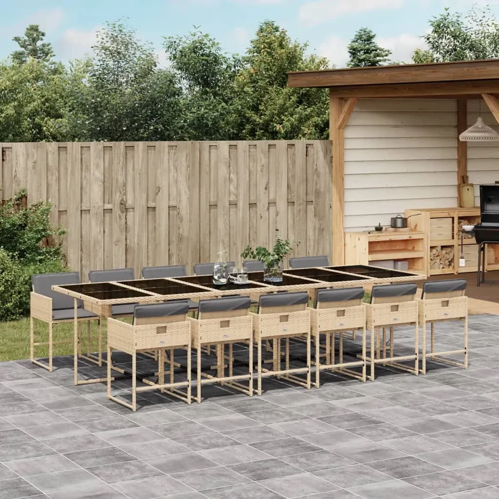 13 Piece Garden Dining Set with Cushions Mix Beige Poly Rattan 13 Piece Garden Dining Set with Cushions Mix Beige Poly Rattan