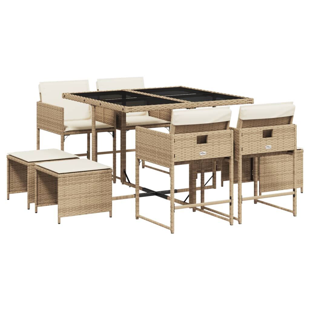 9 Piece Garden Dining Set with Cushions Beige Poly Rattan 9 Piece Garden Dining Set with Cushions Beige Poly Rattan