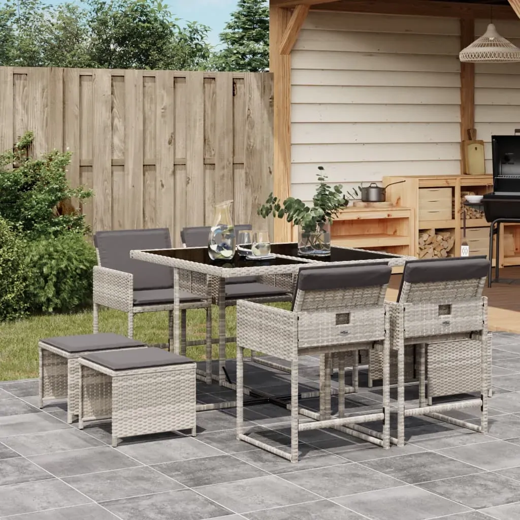 9 Piece Garden Dining Set with Cushions Light Grey Poly Rattan 9 Piece Garden Dining Set with Cushions Light Grey Poly Rattan