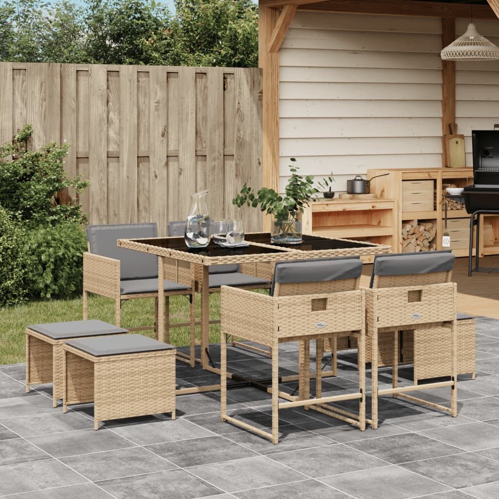 9 Piece Garden Dining Set with Cushions Mix Beige Poly Rattan 9 Piece Garden Dining Set with Cushions Mix Beige Poly Rattan