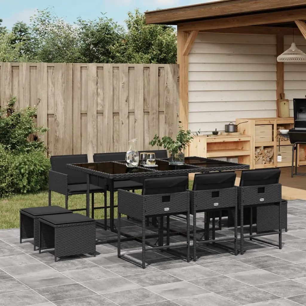 11 Piece Garden Dining Set with Cushions Black Poly Rattan 11 Piece Garden Dining Set with Cushions Black Poly Rattan
