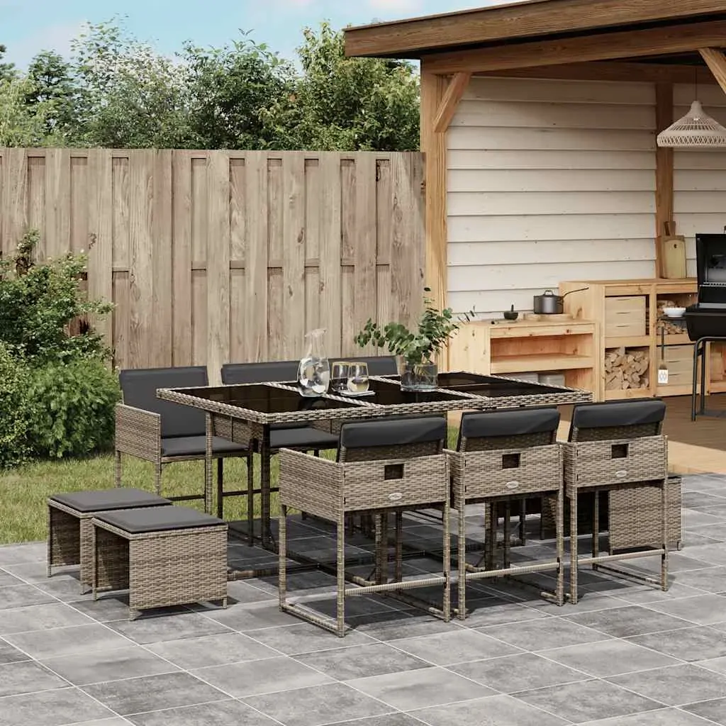 11 Piece Garden Dining Set with Cushions Grey Poly Rattan 11 Piece Garden Dining Set with Cushions Grey Poly Rattan