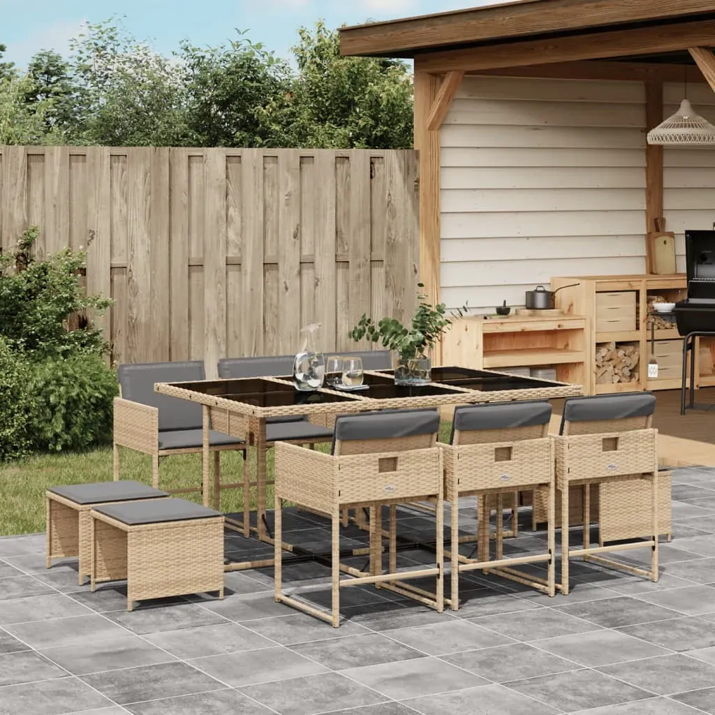 11 Piece Garden Dining Set with Cushions Mix Beige Poly Rattan 11 Piece Garden Dining Set with Cushions Mix Beige Poly Rattan