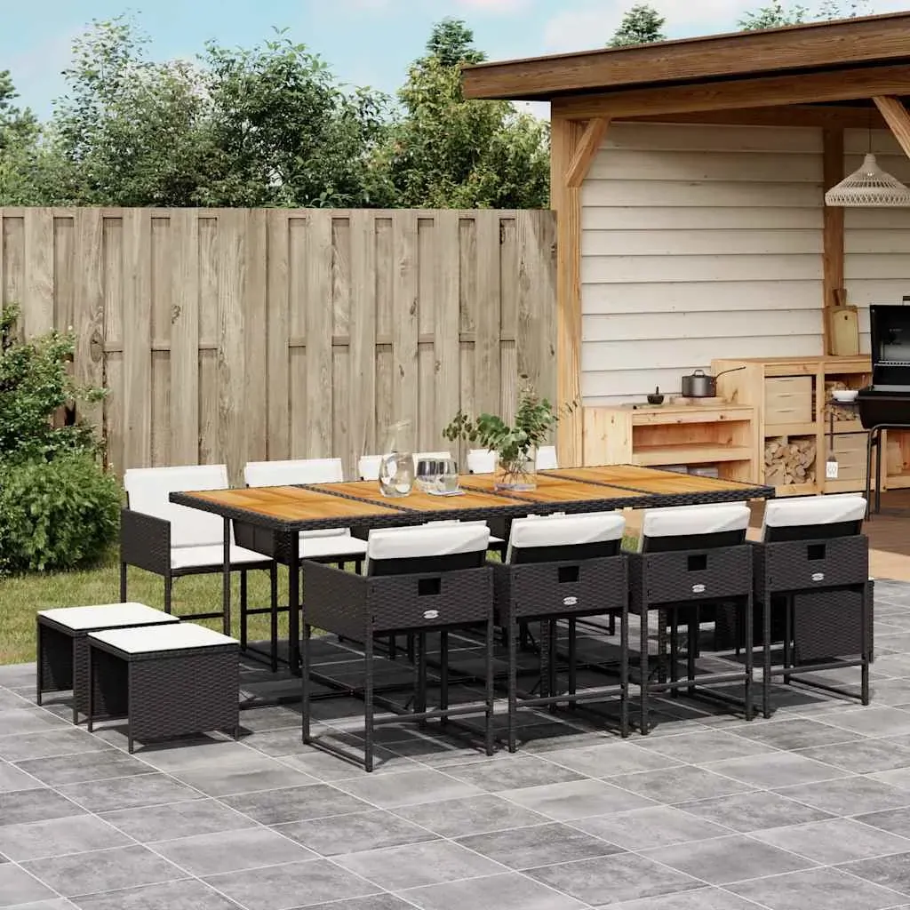 13 Piece Garden Dining Set with Cushions Black Poly Rattan 13 Piece Garden Dining Set with Cushions Black Poly Rattan