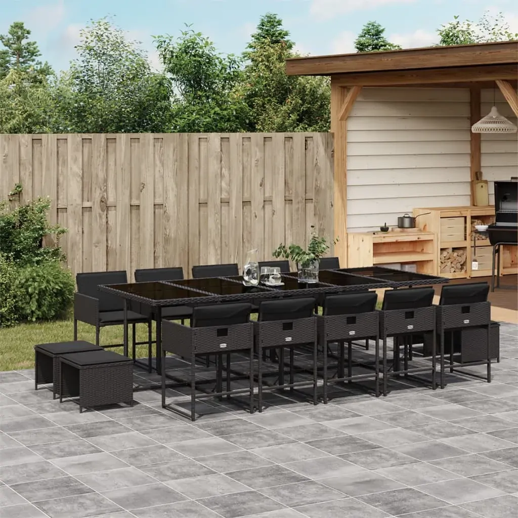 15 Piece Garden Dining Set with Cushions Black Poly Rattan 15 Piece Garden Dining Set with Cushions Black Poly Rattan