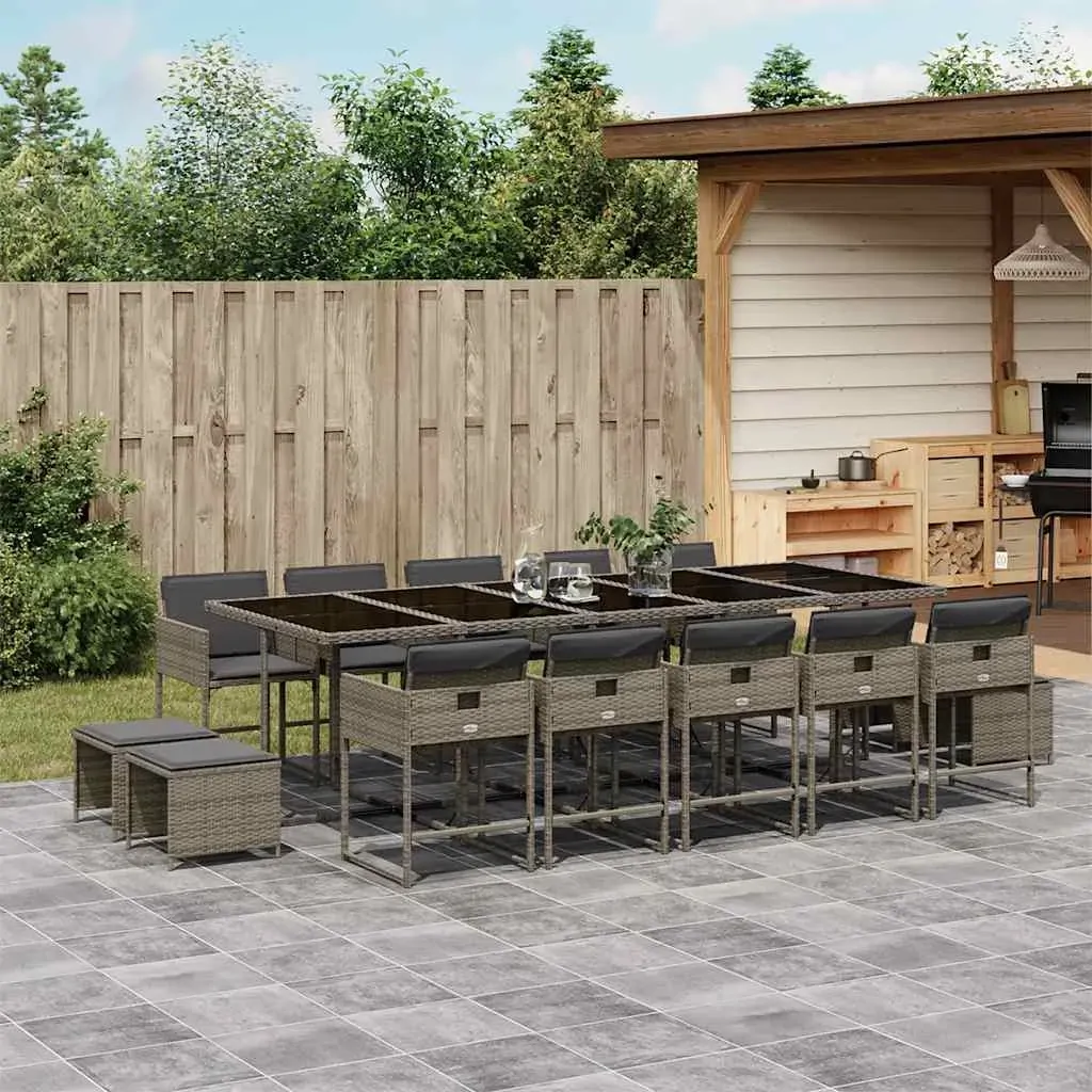 15 Piece Garden Dining Set with Cushions Grey Poly Rattan 15 Piece Garden Dining Set with Cushions Grey Poly Rattan