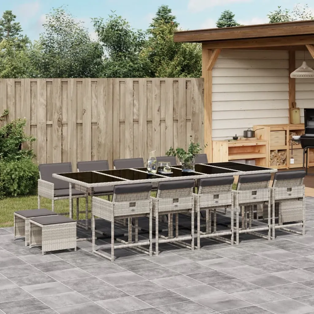 15 Piece Garden Dining Set with Cushions Light Grey Poly Rattan 15 Piece Garden Dining Set with Cushions Light Grey Poly Rattan