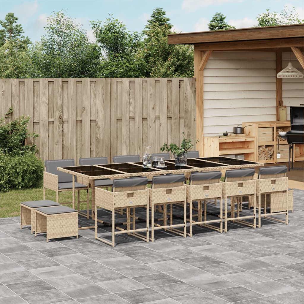 15 Piece Garden Dining Set with Cushions Mix Beige Poly Rattan 15 Piece Garden Dining Set with Cushions Mix Beige Poly Rattan