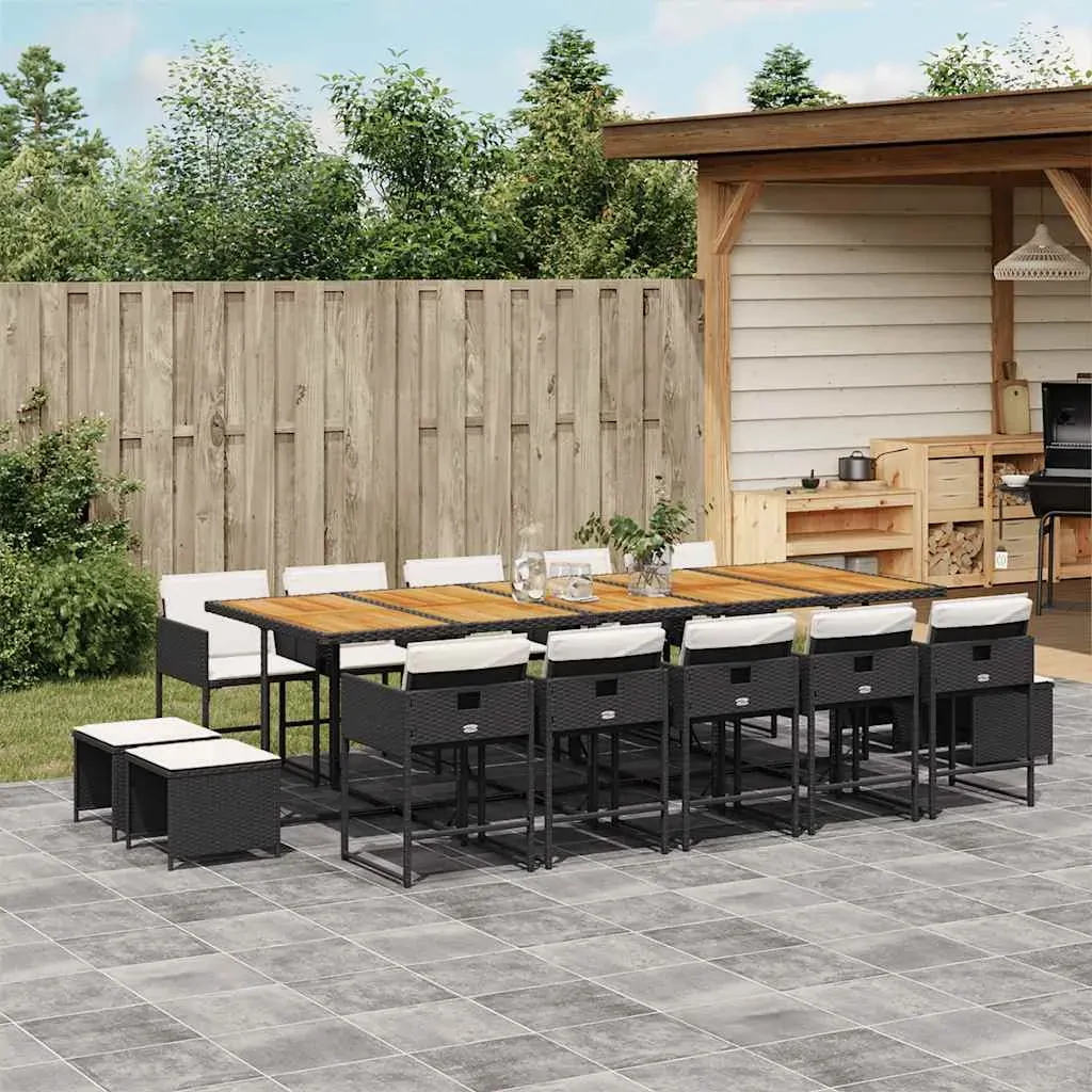 15 Piece Garden Dining Set with Cushions Black Poly Rattan 15 Piece Garden Dining Set with Cushions Black Poly Rattan