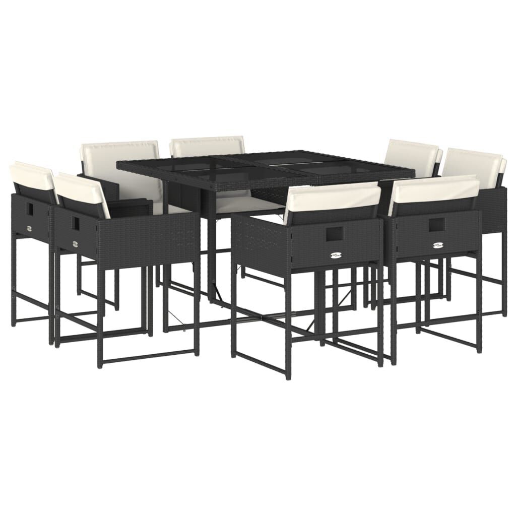 9 Piece Garden Dining Set with Cushions Black Poly Rattan 9 Piece Garden Dining Set with Cushions Black Poly Rattan