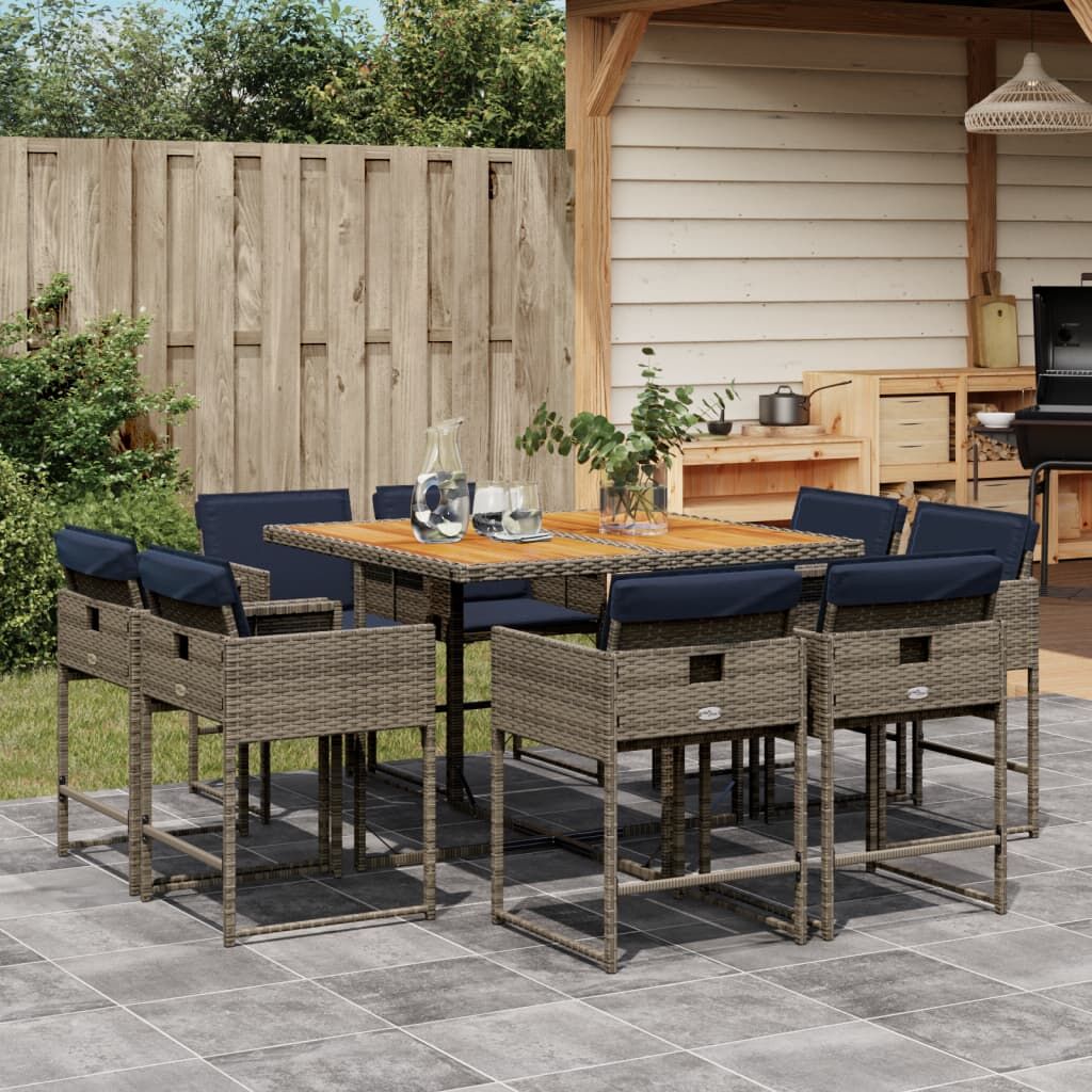 9 Piece Garden Dining Set with Cushions Grey Poly Rattan 9 Piece Garden Dining Set with Cushions Grey Poly Rattan