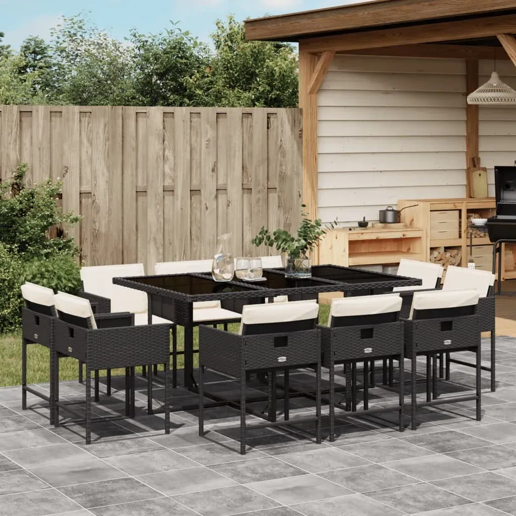 11 Piece Garden Dining Set with Cushions Black Poly Rattan 11 Piece Garden Dining Set with Cushions Black Poly Rattan