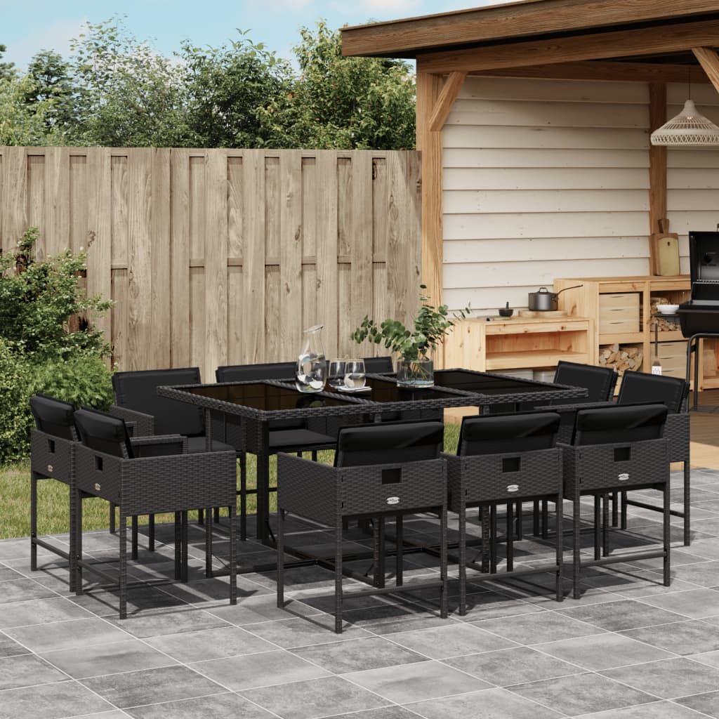11 Piece Garden Dining Set with Cushions Black Poly Rattan 11 Piece Garden Dining Set with Cushions Black Poly Rattan
