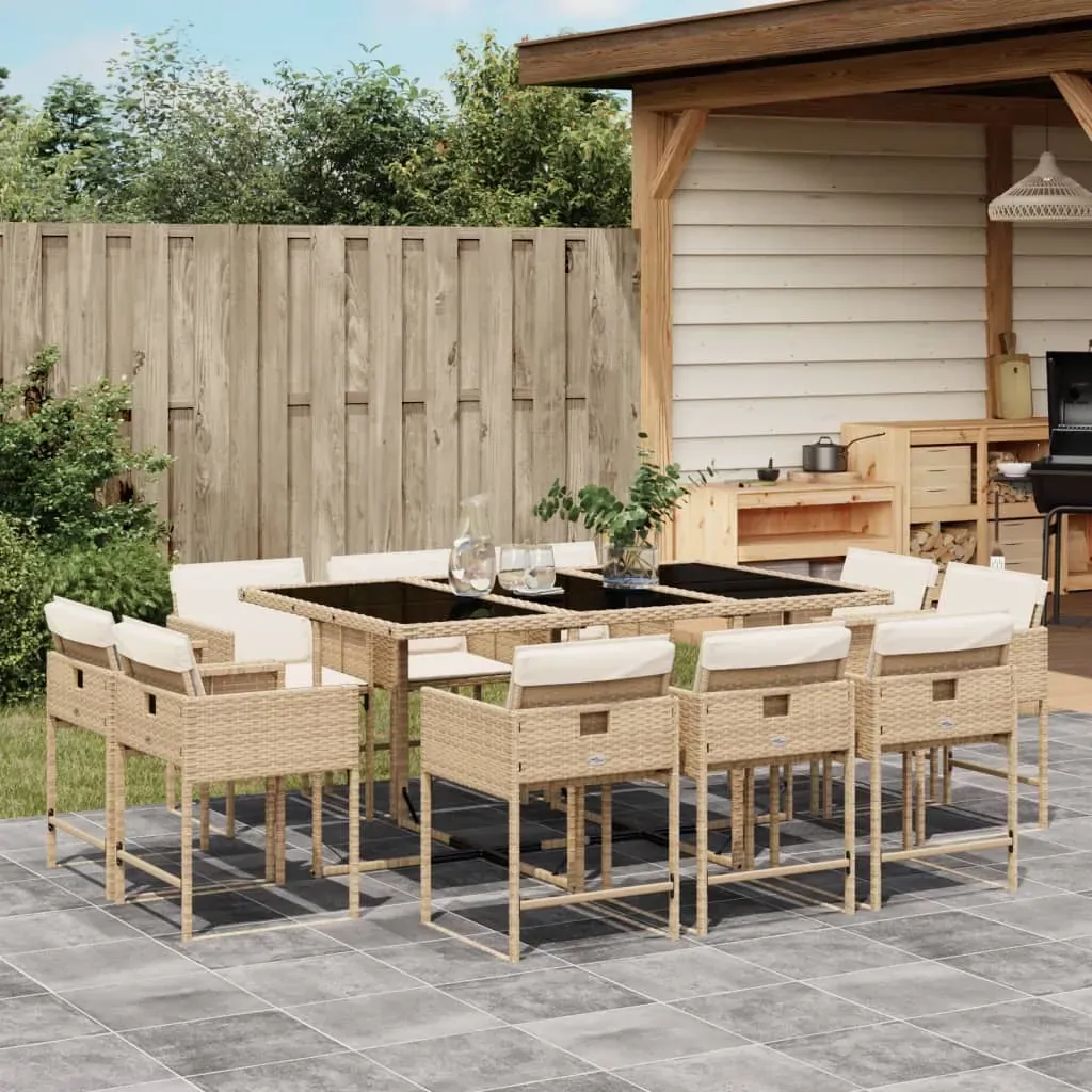11 Piece Garden Dining Set with Cushions Beige Poly Rattan 11 Piece Garden Dining Set with Cushions Beige Poly Rattan