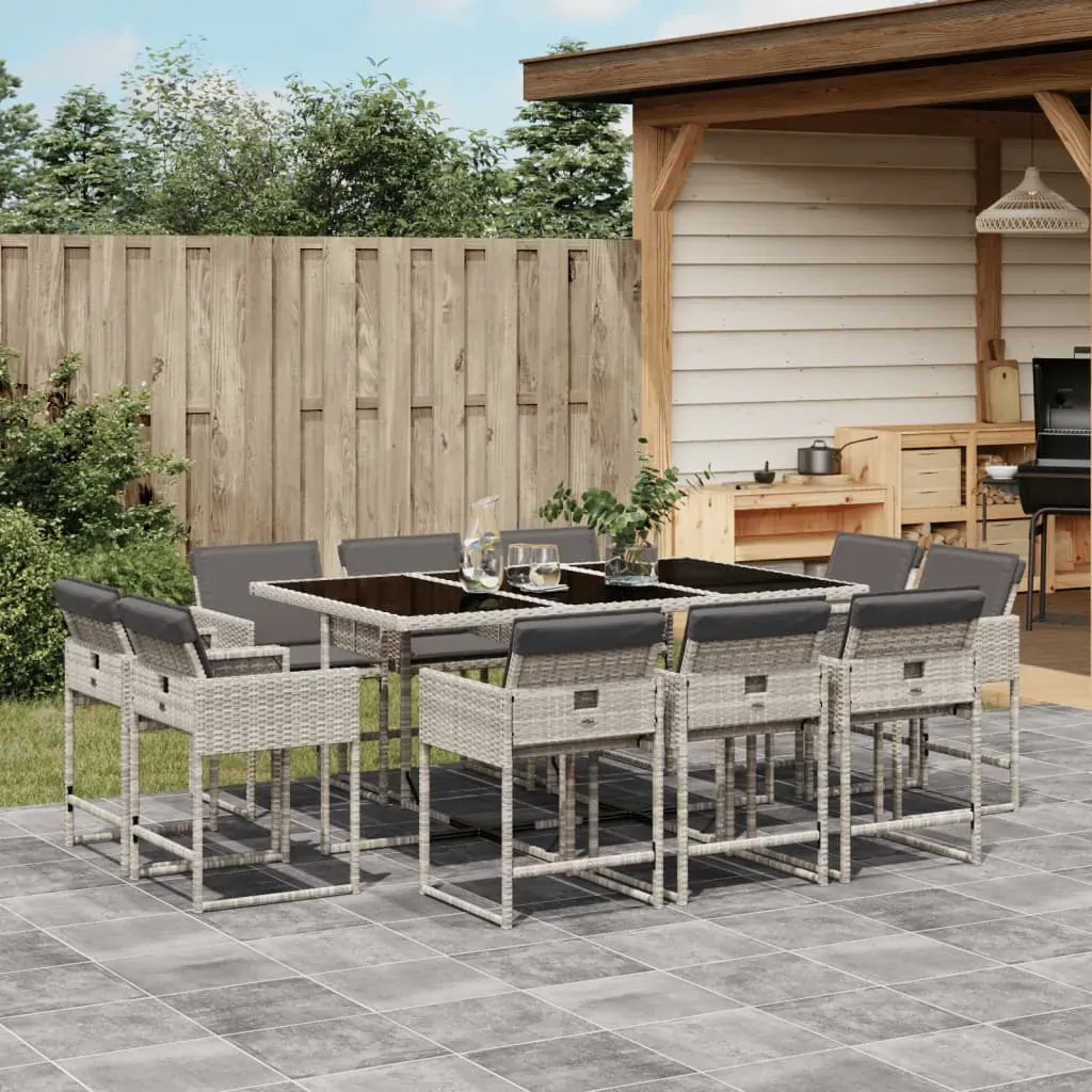 11 Piece Garden Dining Set with Cushions Light Grey Poly Rattan 11 Piece Garden Dining Set with Cushions Light Grey Poly Rattan