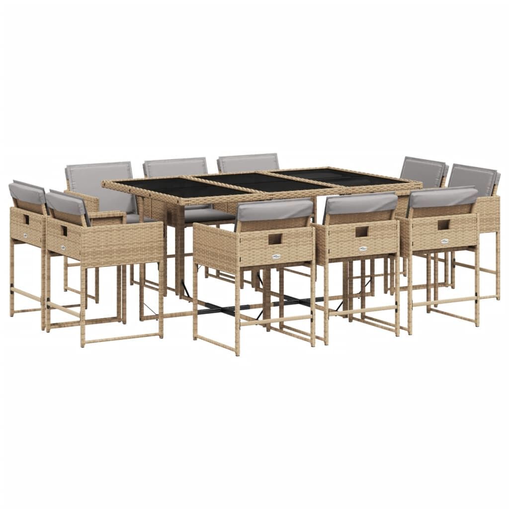 11 Piece Garden Dining Set with Cushions Mix Beige Poly Rattan 11 Piece Garden Dining Set with Cushions Mix Beige Poly Rattan