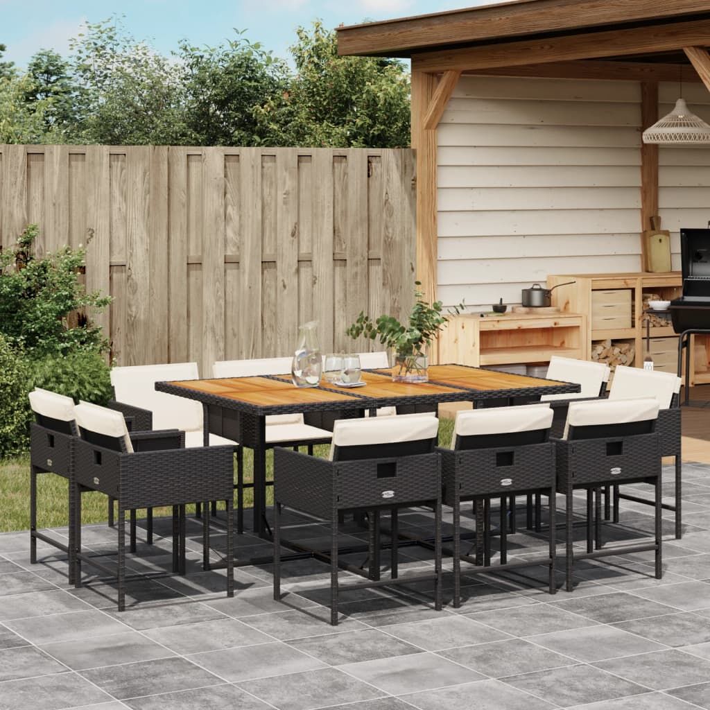 11 Piece Garden Dining Set with Cushions Black Poly Rattan 11 Piece Garden Dining Set with Cushions Black Poly Rattan