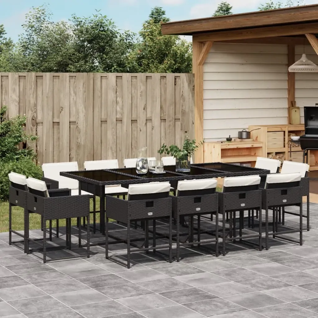 13 Piece Garden Dining Set with Cushions Black Poly Rattan 13 Piece Garden Dining Set with Cushions Black Poly Rattan