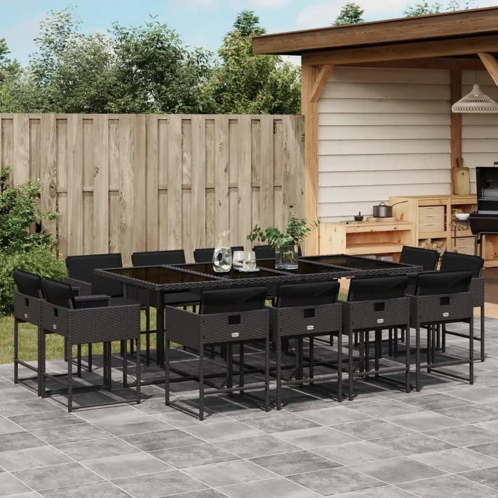 13 Piece Garden Dining Set with Cushions Black Poly Rattan 13 Piece Garden Dining Set with Cushions Black Poly Rattan