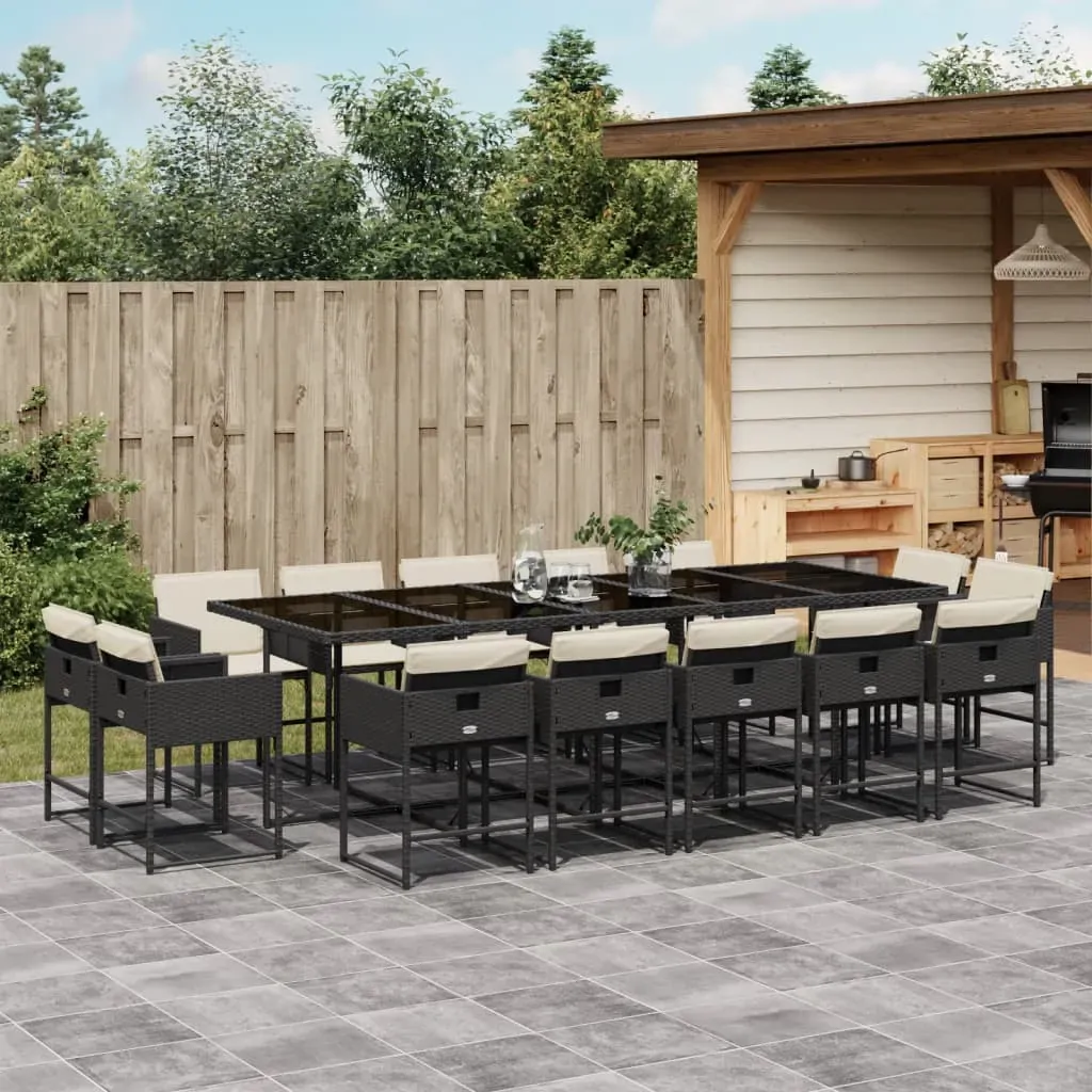 15 Piece Garden Dining Set with Cushions Black Poly Rattan 15 Piece Garden Dining Set with Cushions Black Poly Rattan