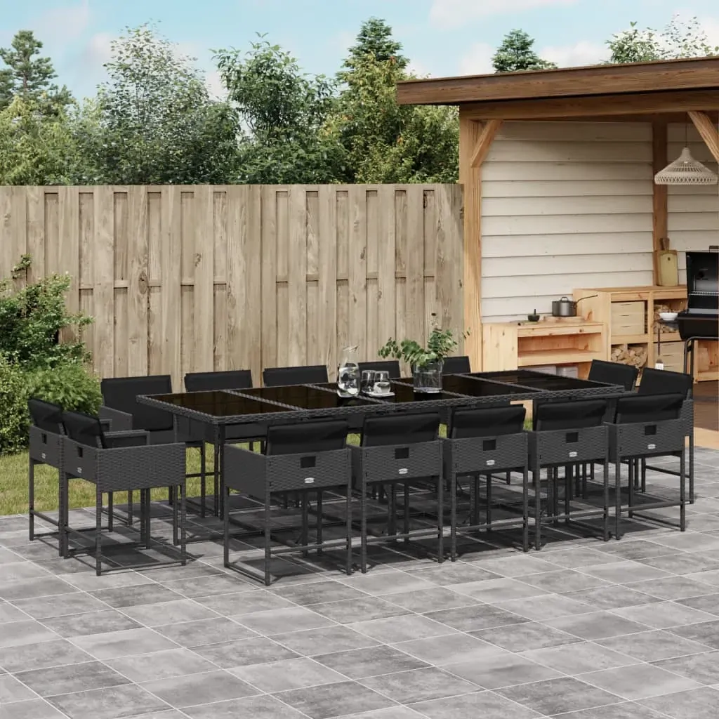 15 Piece Garden Dining Set with Cushions Black Poly Rattan 15 Piece Garden Dining Set with Cushions Black Poly Rattan