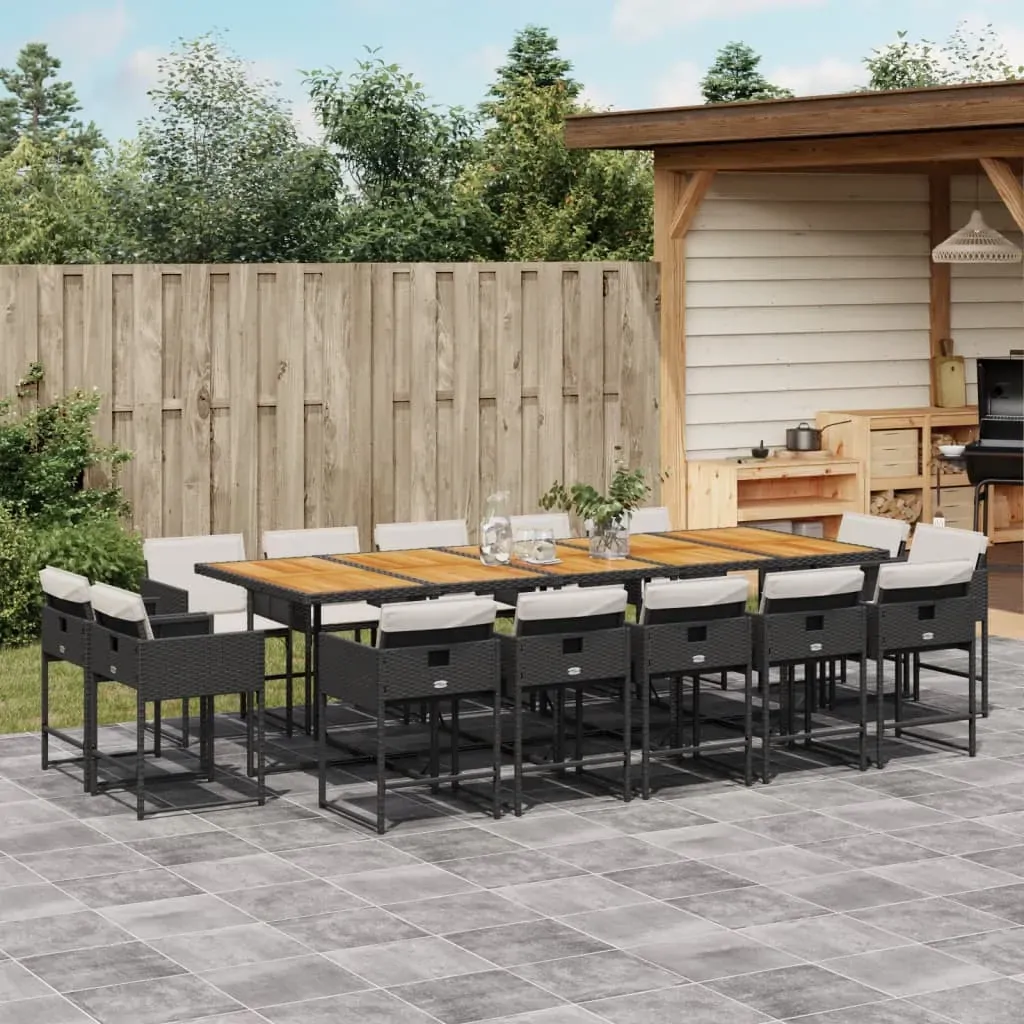15 Piece Garden Dining Set with Cushions Black Poly Rattan 15 Piece Garden Dining Set with Cushions Black Poly Rattan