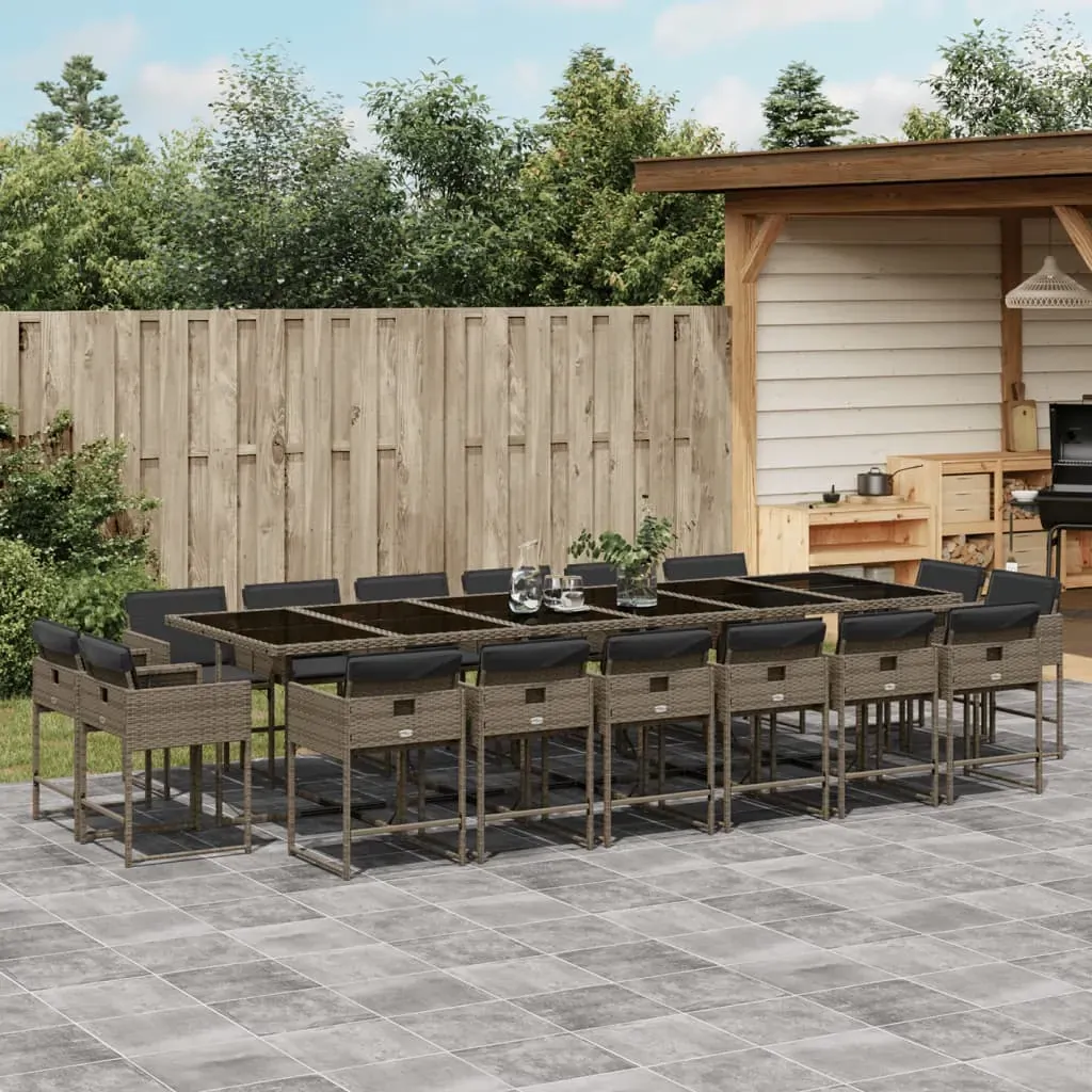 17 Piece Garden Dining Set with Cushions Grey Poly Rattan 17 Piece Garden Dining Set with Cushions Grey Poly Rattan