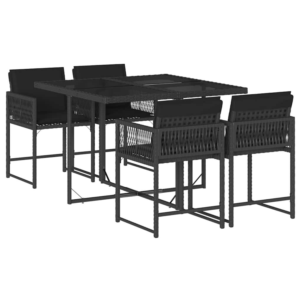 5 Piece Garden Dining Set with Cushions Black Poly Rattan 5 Piece Garden Dining Set with Cushions Black Poly Rattan