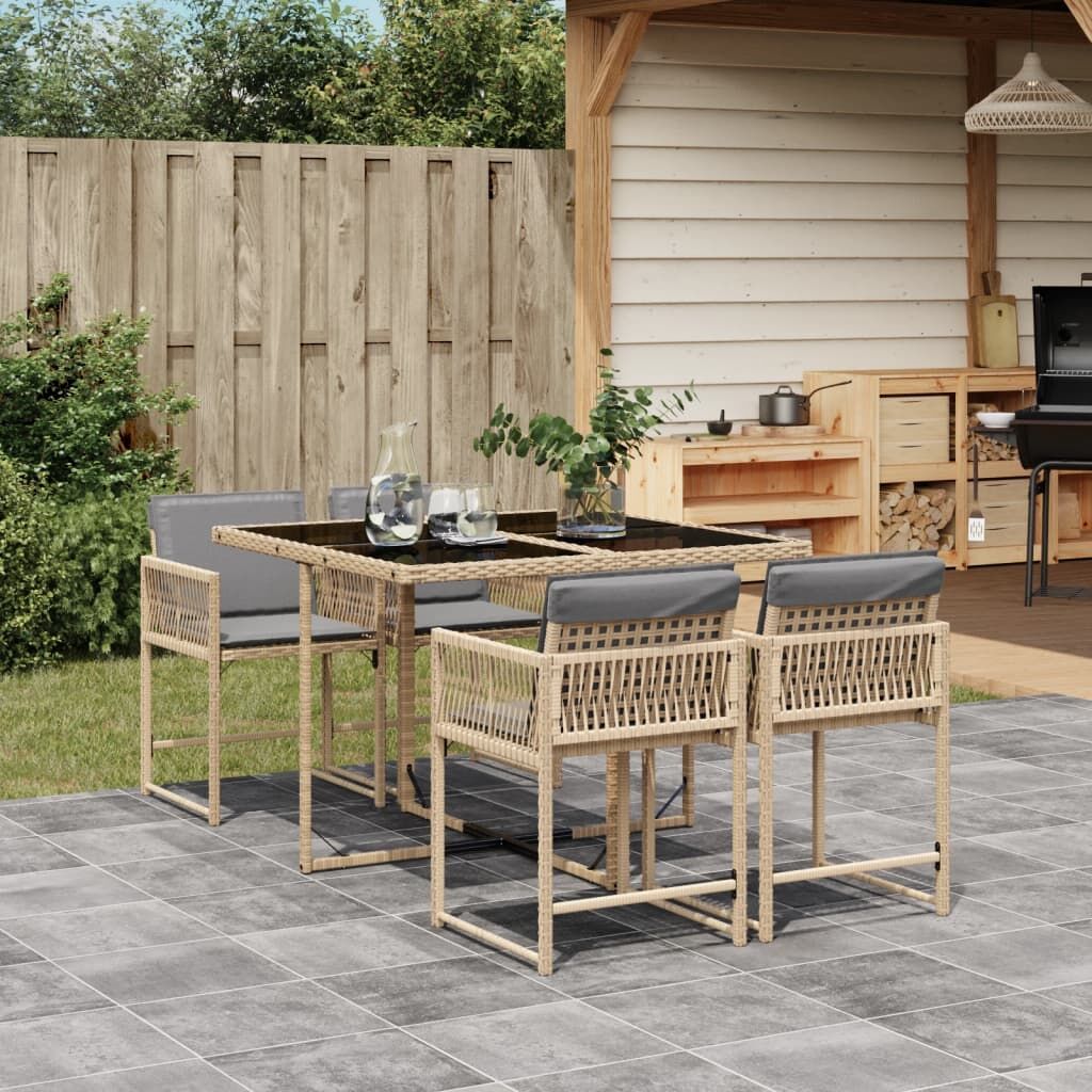 5 Piece Garden Dining Set with Cushions Mix Beige Poly Rattan 5 Piece Garden Dining Set with Cushions Mix Beige Poly Rattan