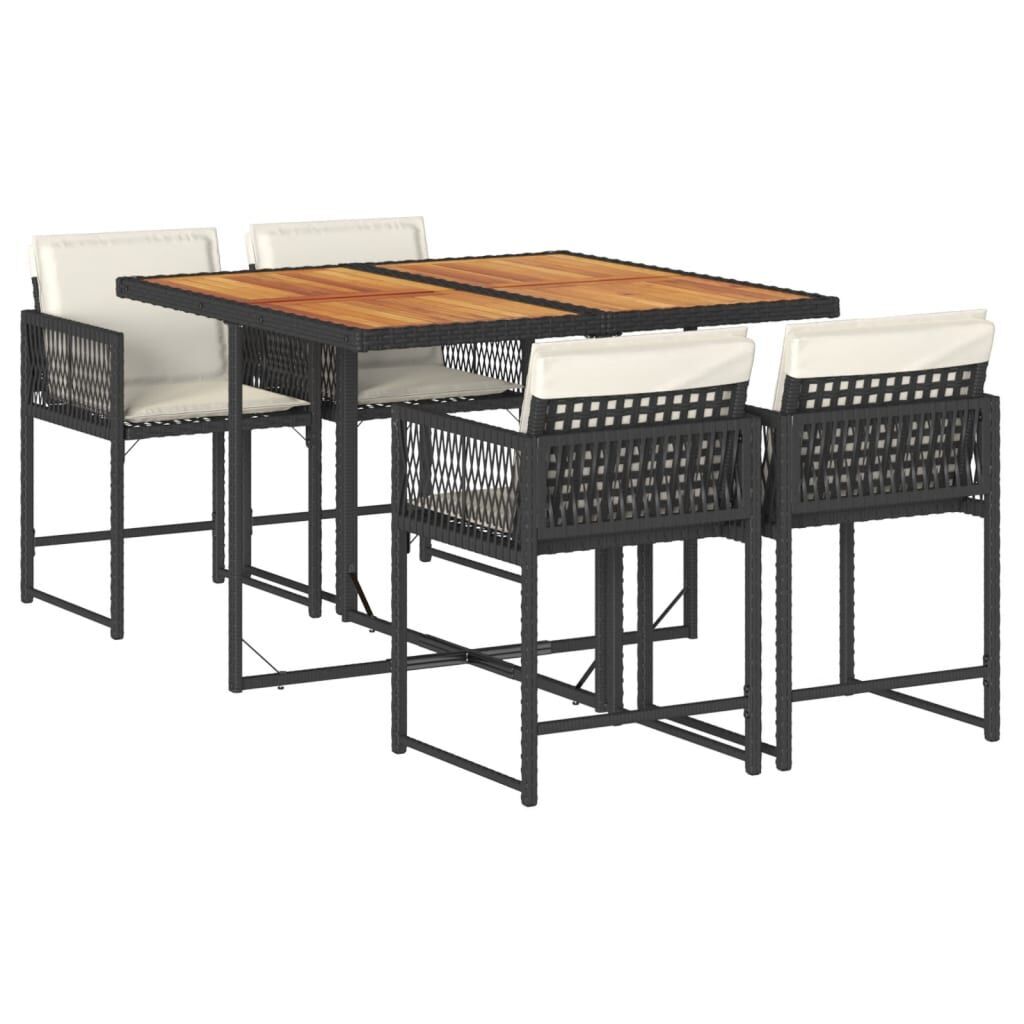 5 Piece Garden Dining Set with Cushions Black Poly Rattan 5 Piece Garden Dining Set with Cushions Black Poly Rattan
