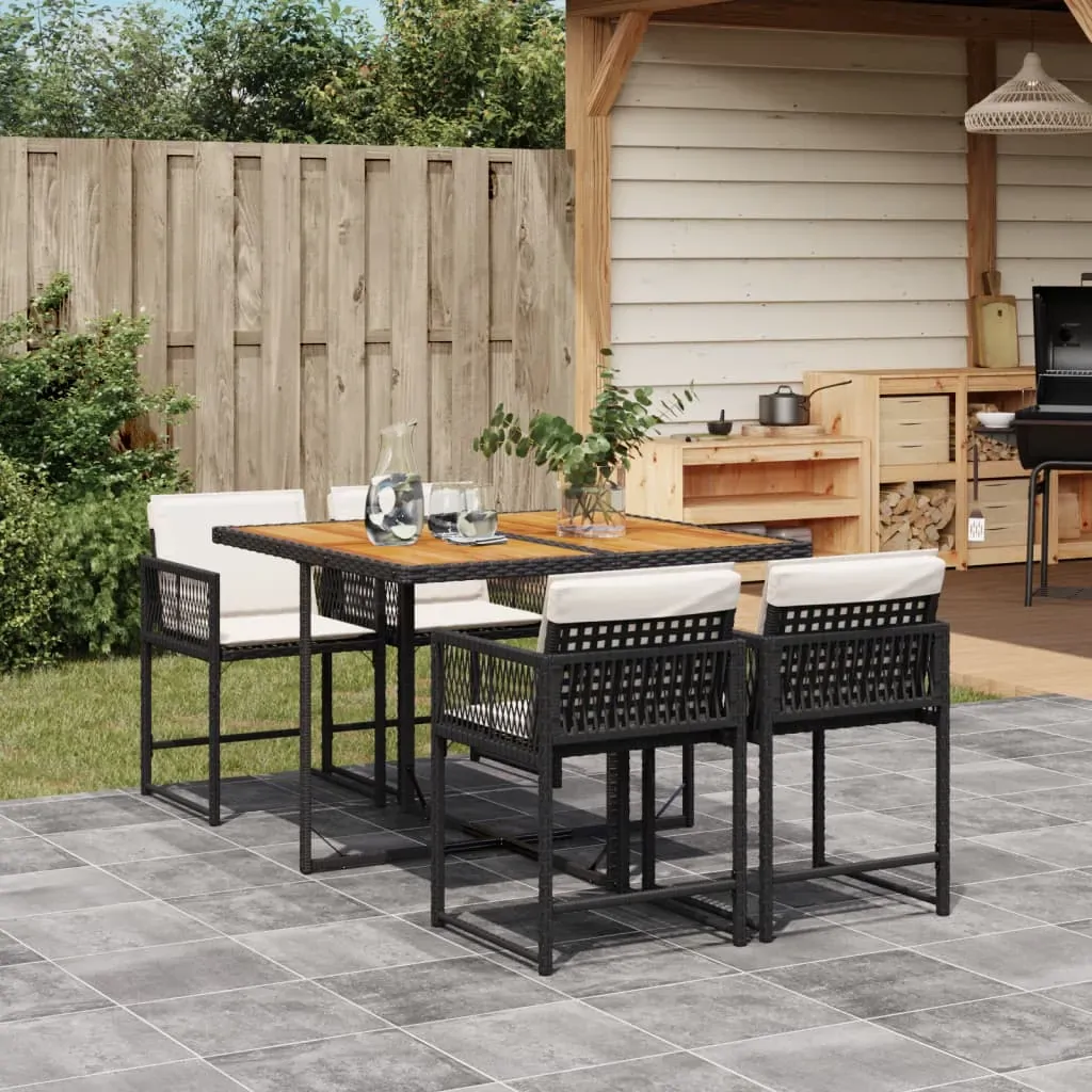 5 Piece Garden Dining Set with Cushions Black Poly Rattan 5 Piece Garden Dining Set with Cushions Black Poly Rattan