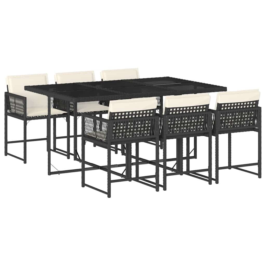 7 Piece Garden Dining Set with Cushions Black Poly Rattan 7 Piece Garden Dining Set with Cushions Black Poly Rattan
