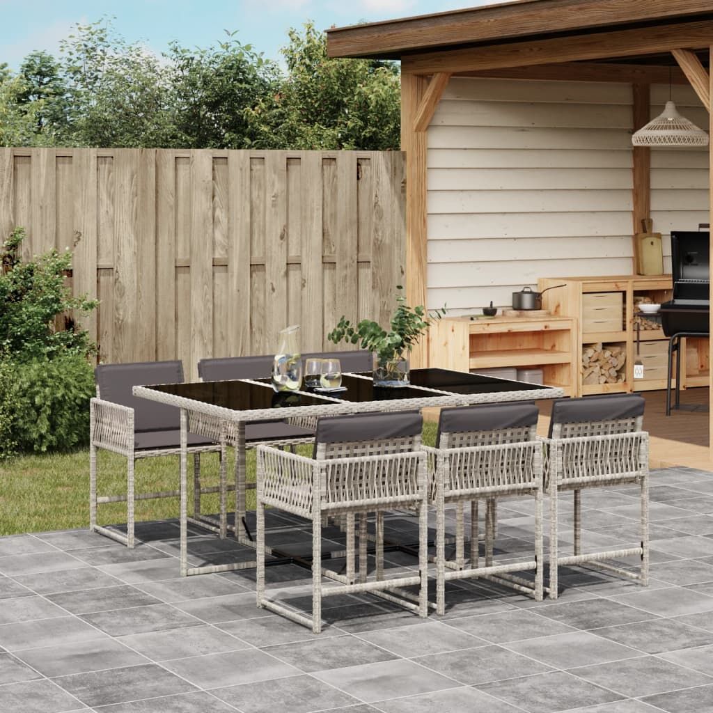 7 Piece Garden Dining Set with Cushions Light Grey Poly Rattan 7 Piece Garden Dining Set with Cushions Light Grey Poly Rattan
