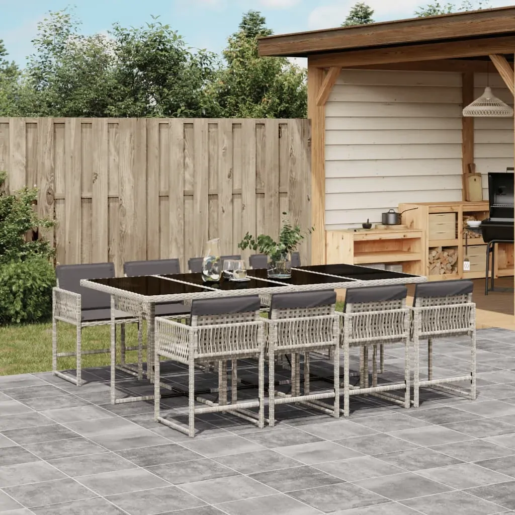 9 Piece Garden Dining Set with Cushions Light Grey Poly Rattan 9 Piece Garden Dining Set with Cushions Light Grey Poly Rattan