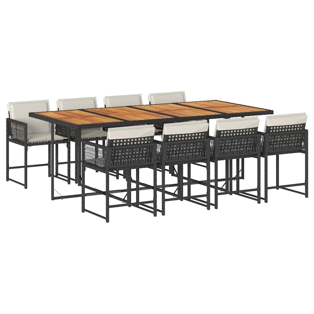 9 Piece Garden Dining Set with Cushions Black Poly Rattan 9 Piece Garden Dining Set with Cushions Black Poly Rattan