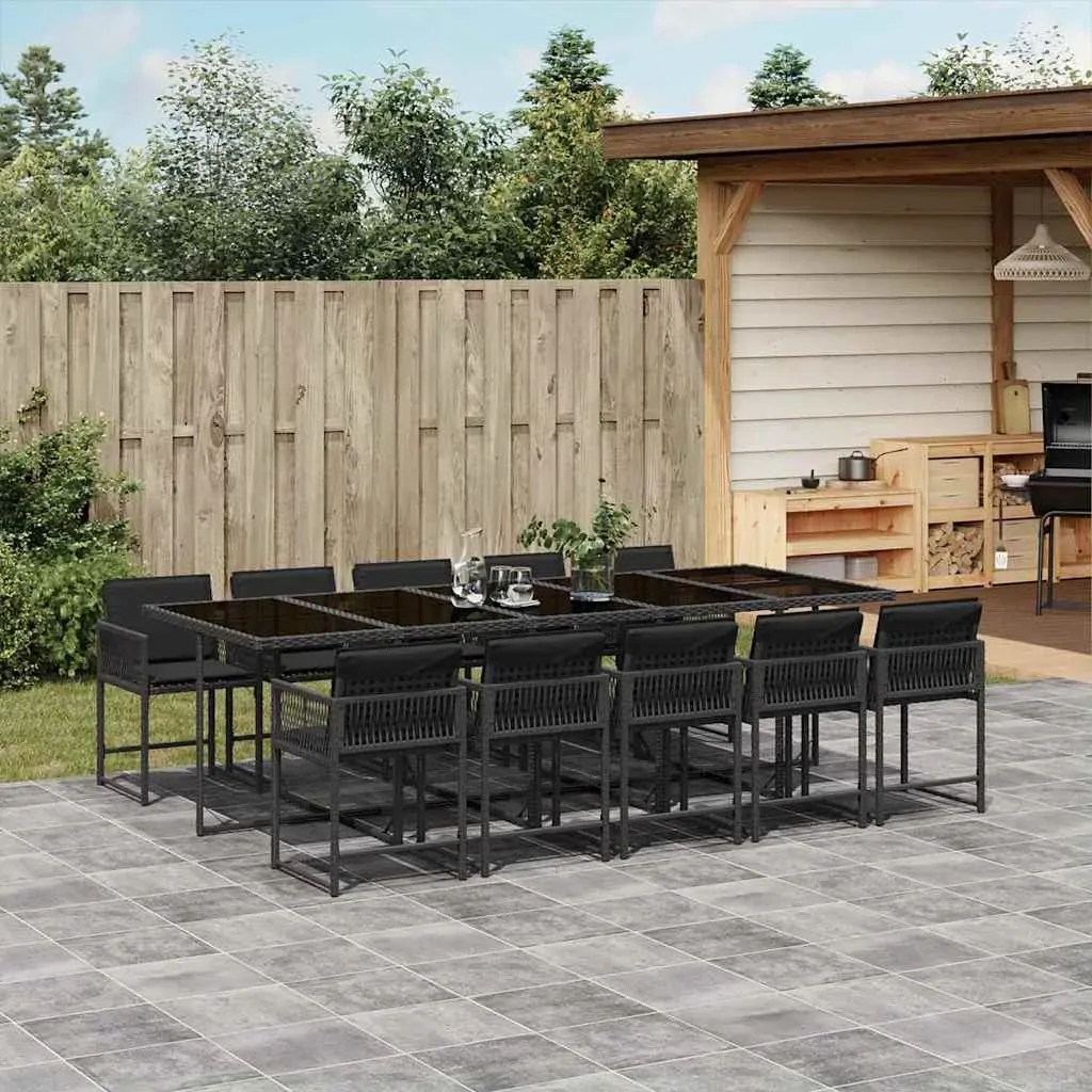 11 Piece Garden Dining Set with Cushions Black Poly Rattan 11 Piece Garden Dining Set with Cushions Black Poly Rattan