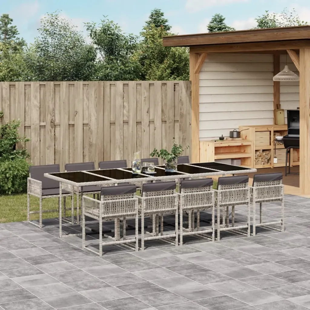 11 Piece Garden Dining Set with Cushions Light Grey Poly Rattan 11 Piece Garden Dining Set with Cushions Light Grey Poly Rattan