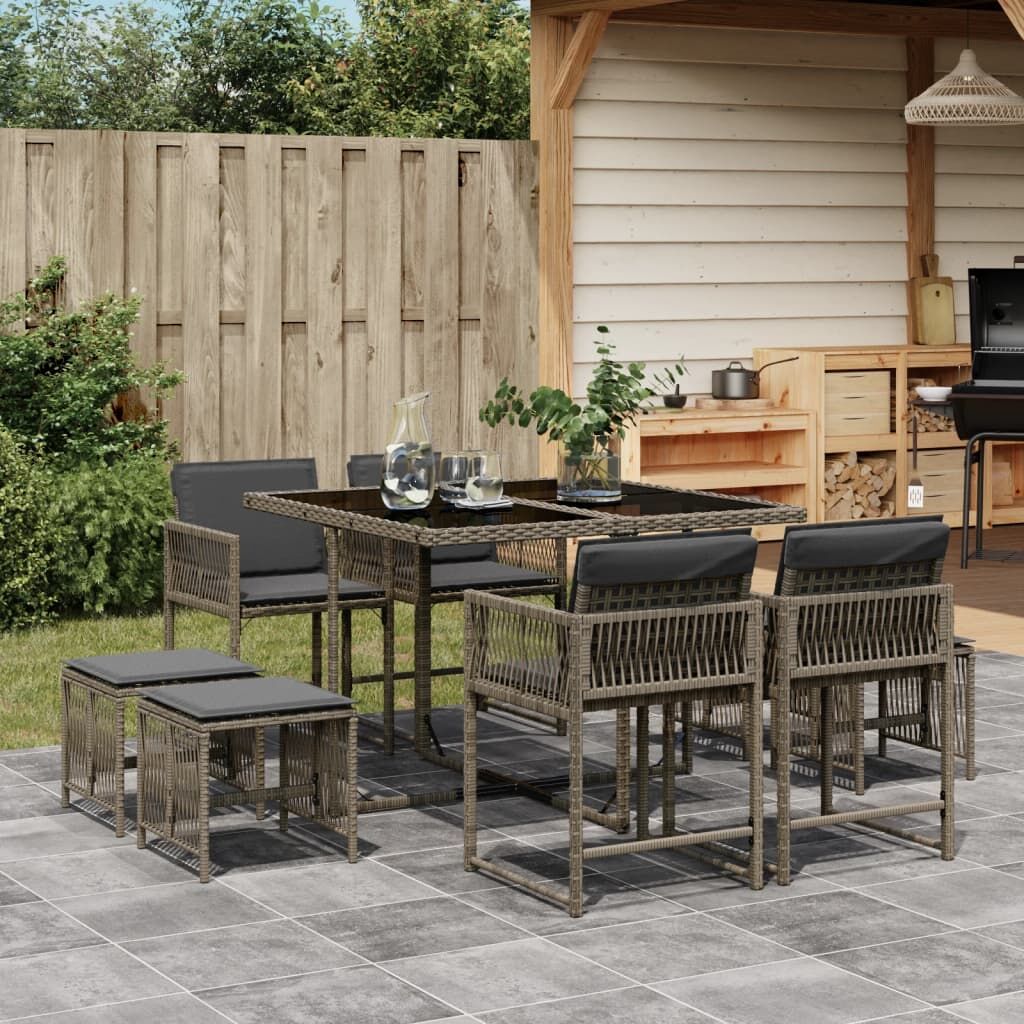 9 Piece Garden Dining Set with Cushions Grey Poly Rattan 9 Piece Garden Dining Set with Cushions Grey Poly Rattan
