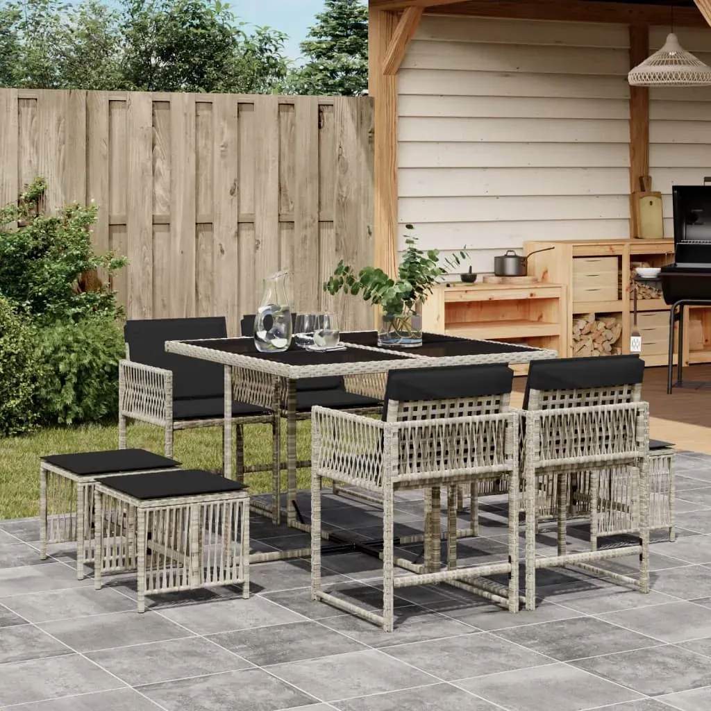 9 Piece Garden Dining Set with Cushions Light Grey Poly Rattan 9 Piece Garden Dining Set with Cushions Light Grey Poly Rattan