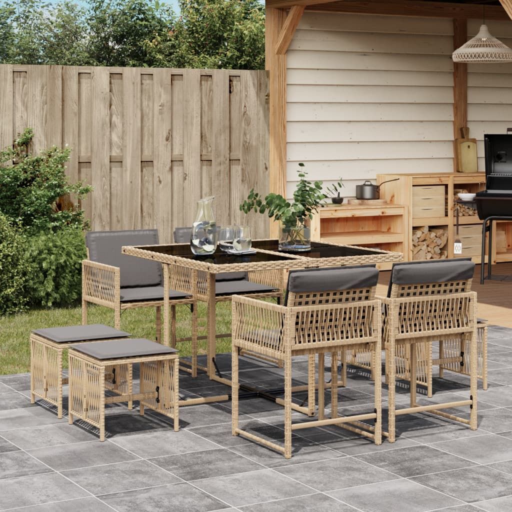 9 Piece Garden Dining Set with Cushions Mix Beige Poly Rattan 9 Piece Garden Dining Set with Cushions Mix Beige Poly Rattan